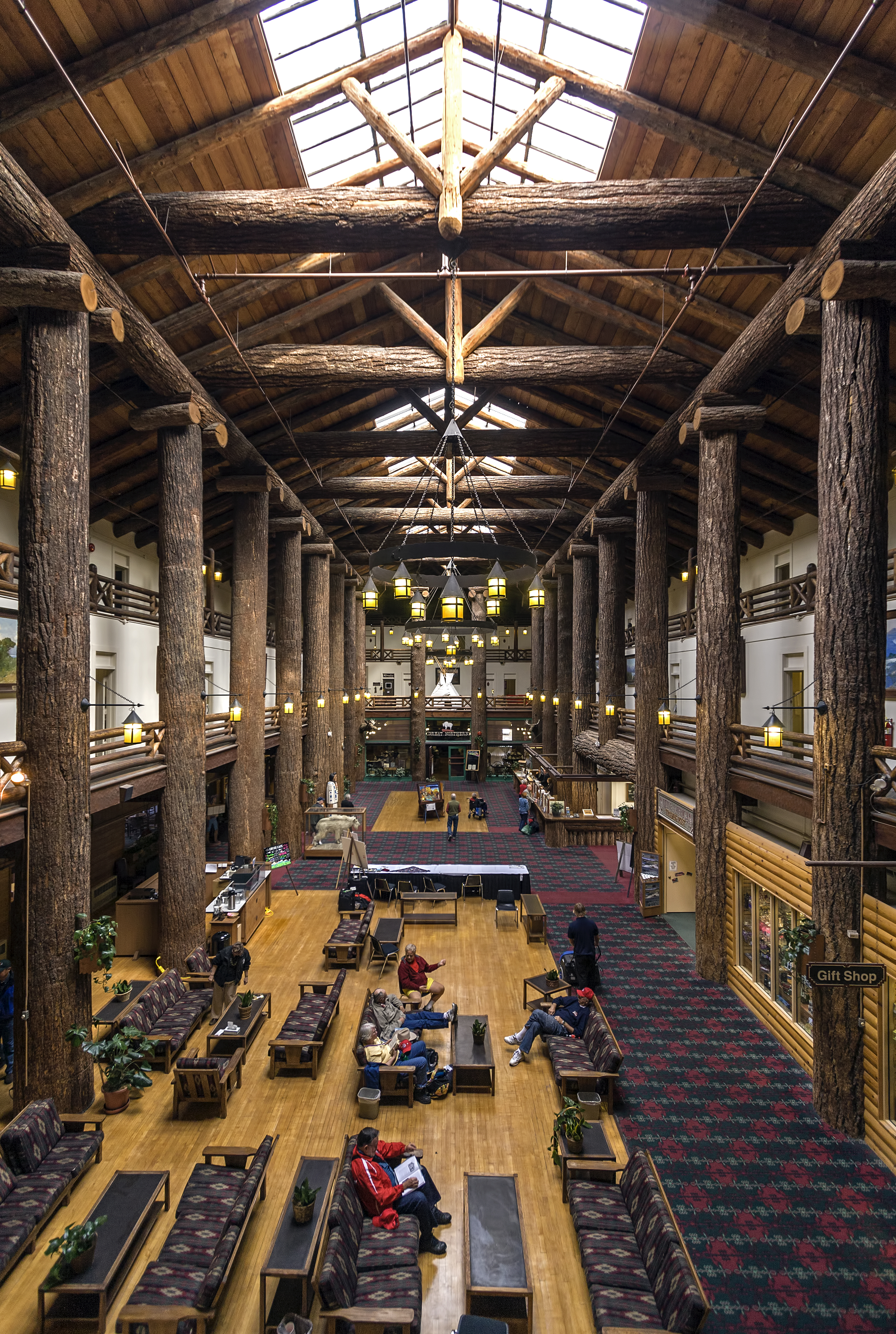interior of a lodge at Glacier National Park
